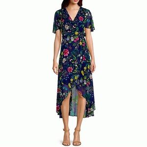 Eliza J Floral Chiffon Midi Dress